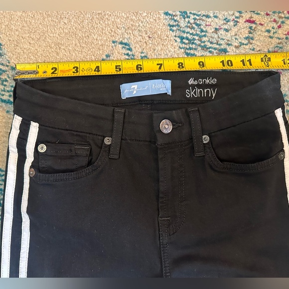 7 For All Mankind B air The Ankle Skinny Jeans Black White Leather Stripes - Picture 7 of 9